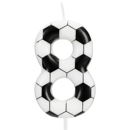 LASILE Soccer Number 8 Birthday Candle - Sports Themed Cake Topper, Party Supplies for Boys & Girls