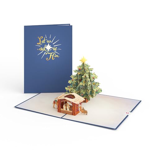 Nativity Christmas Tree Pop-Up Card for Holidays - 3D Greeting Card for Her & Him