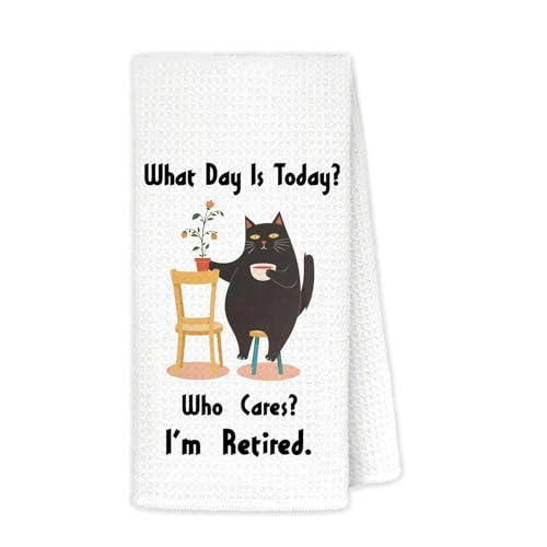 Retirement Cat Waffle Kitchen Towel - 16x24 Inch | Funny Decor