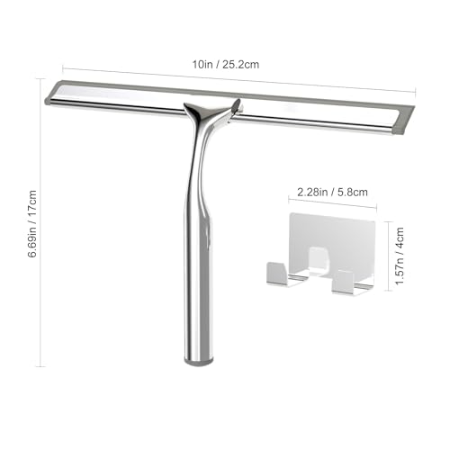 Stainless Steel Shower Squeegee with Adhesive Hook - 10"