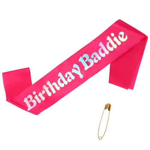 Pink Birthday Sash with Shimmering Lettering for Women Party Decor