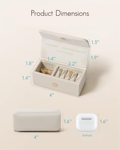 VLANDO Vegan Leather Travel Jewelry Case - Mini Cream White Organizer
