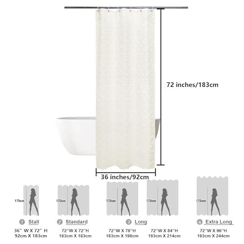 Lecloud Beige Small Shower Curtain 36x72, Farmhouse Tufted Plaid Fabric