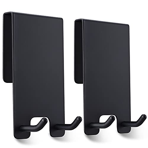 Taozun Black Shower Door Hooks for Frameless Glass - 2 Pack Stainless Steel