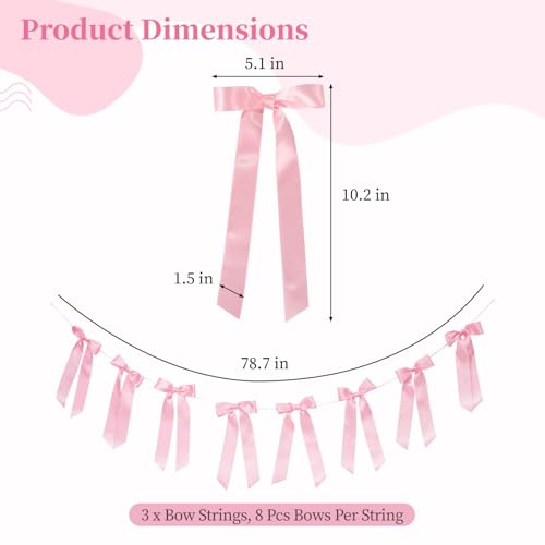 Pink Bow Garland Banners - 3 PCS 6.56FT for Weddings & Showers