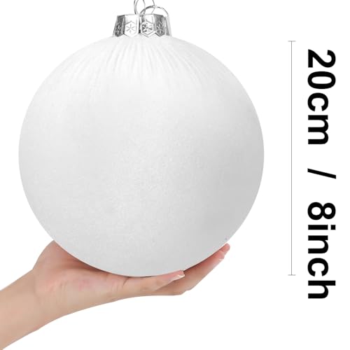 White 8-Inch Jumbo Velvet Christmas Ball Set of 4 - Large Holiday Tree Ornaments