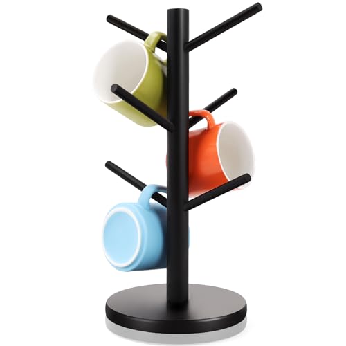 Wood Mug Holder Tree with 6 Hooks - Stable Countertop Organizer