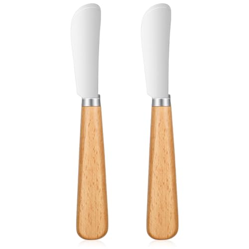Tyqour 2-Piece Butter Knife Set with Wooden Handle for Smooth Spreading