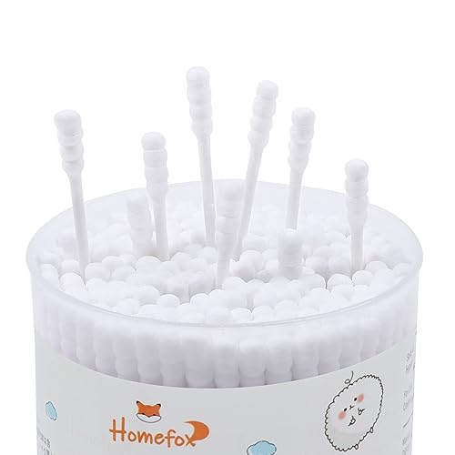 HOMEFOX Organic Cotton Swabs 200 Count Spiral & Round Double Tipped Buds