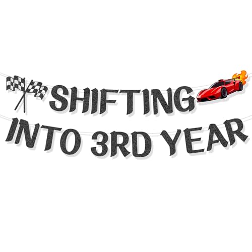 Racing Car 3rd Birthday Banner – Boys Glitter Party Decorations