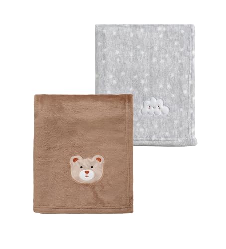 CREVENT 2-Pack 30x40 Inch Cute Fluffy Baby Blankets - Grey Cloud & Brown Bear
