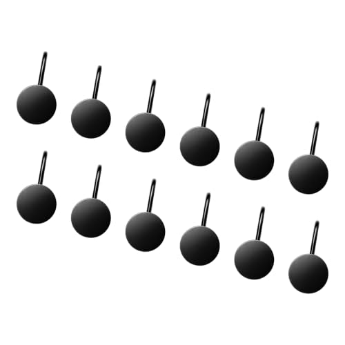 Sunlit Black Shower Curtain Hooks - 1.2 Inch Large Round Metal Rings for Bathroom