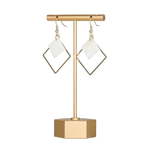 Gold Metal Earring Display Stand with Hexagon Base - 4.5" Height
