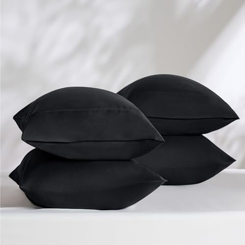 Bedsure King Size Pillowcase Set of 4 - Black Microfiber, 20x36