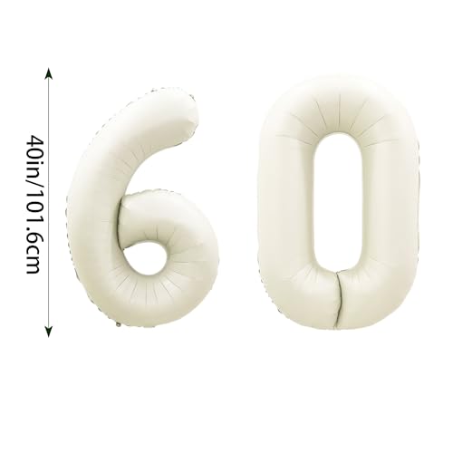 40 Inch Cream White Number 60 Foil Balloon for Birthday Party Decor