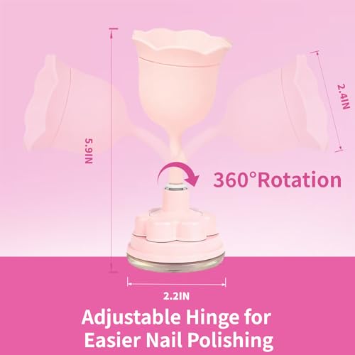 Pink Rose-Shaped Nail Polish Bottle Holder with 360° Rotating Stem and Strong Suction