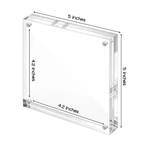 Vowcarol 5x5 Acrylic Magnetic Picture Frame, Double-Sided Clear Desktop Stand