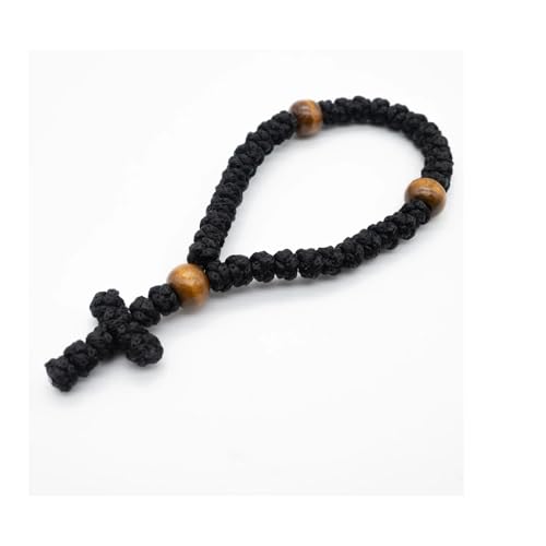 Orthodox Prayer Rope Bracelet with 33 Knot Beads & Cross Charm