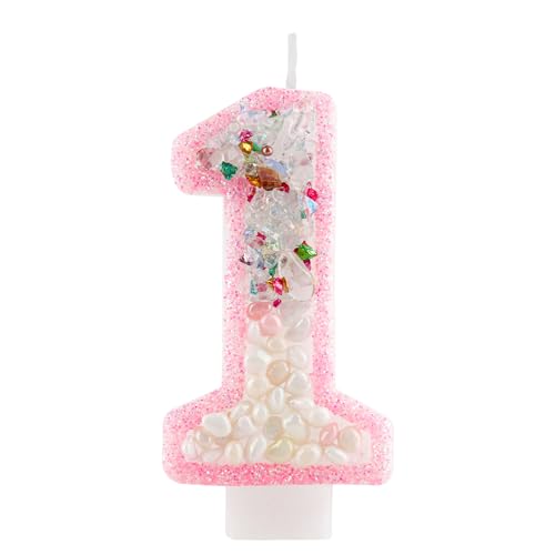 Pink Glitter Number 1 Birthday Candle for Girls - Cake Topper
