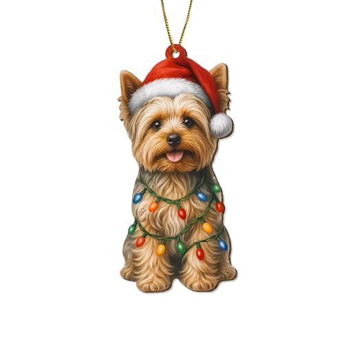 Yorkie Dog Christmas Ornament 2025 - Wooden Holiday Decor
