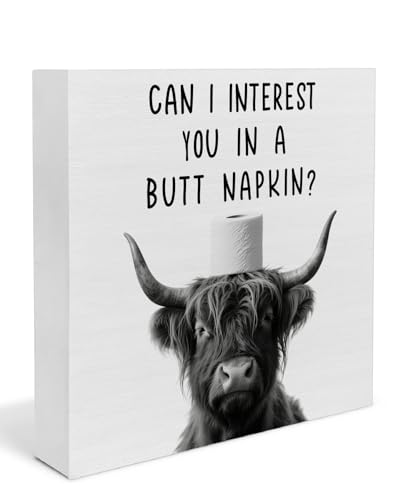 Highland Cow Napkin Wood Sign - Funny Bathroom Decor
