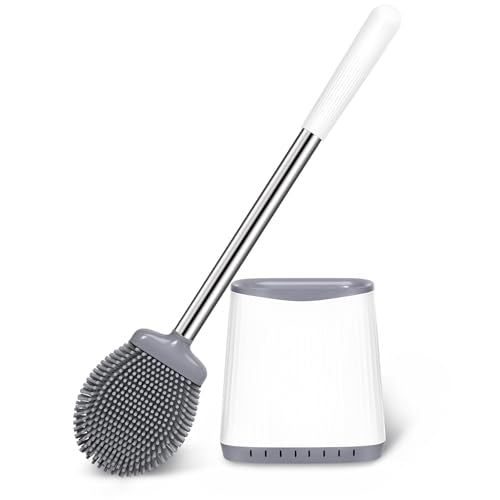 TRENTI Silicone Toilet Brush and Holder Set - Flexible Wall-Mounted, White