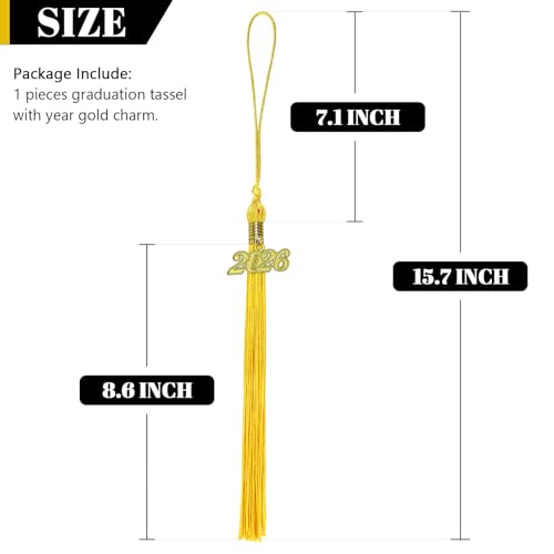 2026 Gold Graduation Tassel with Date Charm - 9.4 Inches