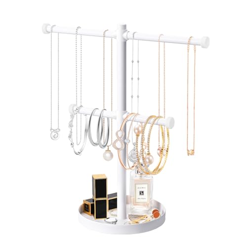 White 2-Tier Metal Jewelry Organizer Stand for Necklaces & Bracelets