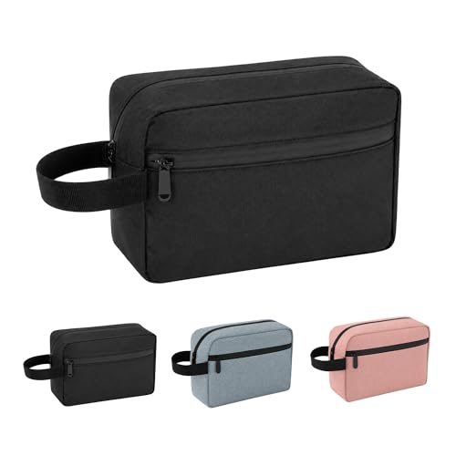 INTARN Waterproof Travel Toiletry Bag for Men and Women, Black Cosmetic and Shaving Kit Organizer