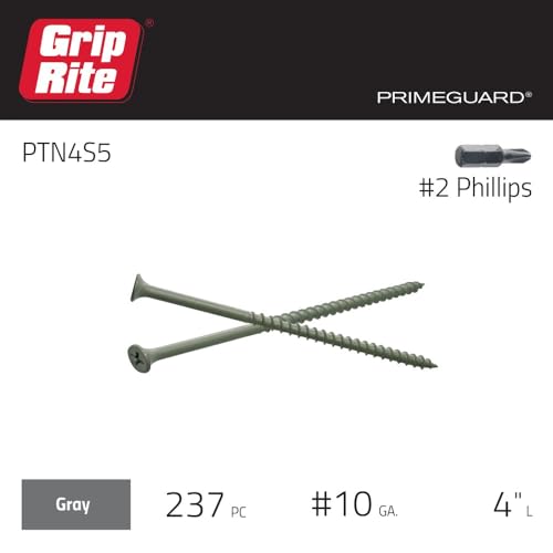 Grip-Rite Exterior Deck Screws #10 x 4" Coarse Thread Gray PrimeGuard Coating - 5lb Box