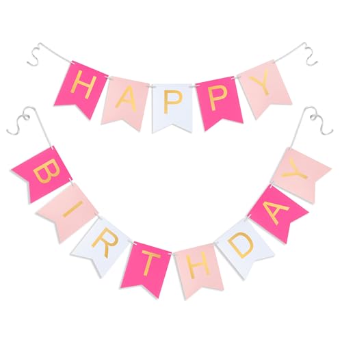Pink Happy Birthday Banner with Gold Letters for Parties