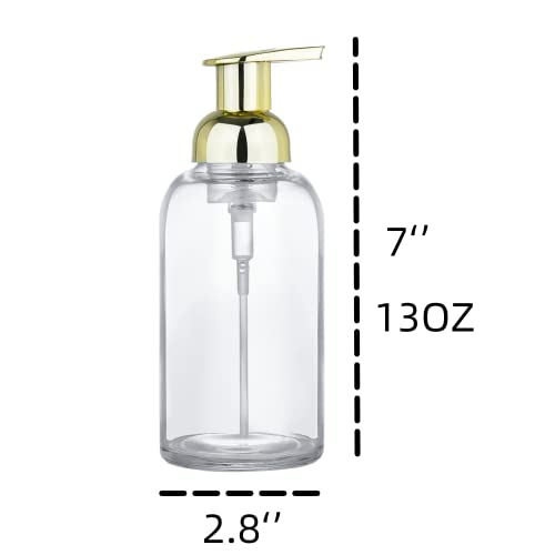 2-Pack 13oz Foaming Soap Dispenser with Gold Pump - Thick Glass