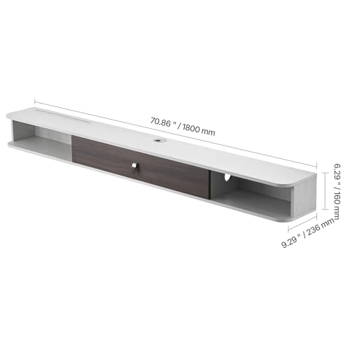 VEVOR Modern Floating TV Stand, 71'' Wall Mounted Media Console for 80 inch TVs, Floating Entertainment Center Under TV Shelf with Storage Cabinet for Bedroom & Living Room, White