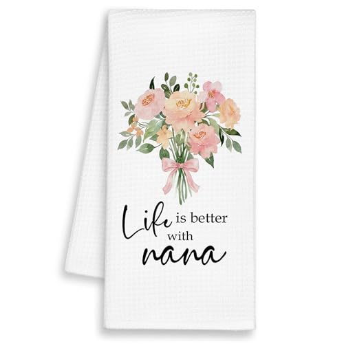 Life Nana Kitchen Towels - Grandma Gift Rustic Floral Hand Towel 16x24in