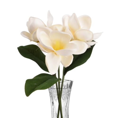 3pcs Artificial Magnolia Flower Branches, 13-Inch Real Touch White Decor