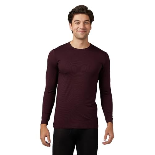 32 Degrees Heat Men's Lightweight Crew Base Layer Thermal Top | Form Fitting | Long Sleeve| 4-Way Stretch, Burgundy, Medium