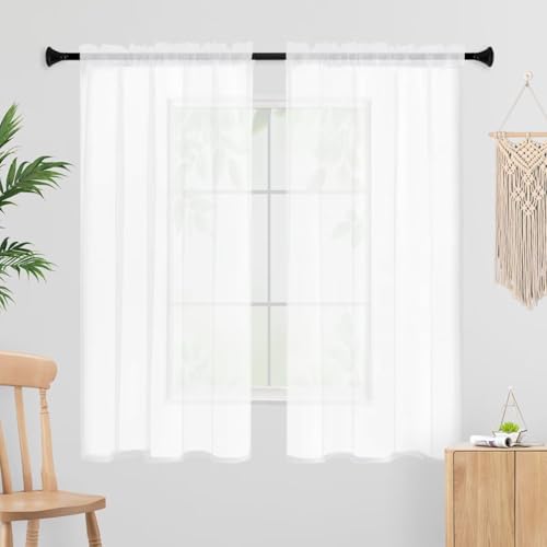 White Sheer Curtain Panels 38" W x 45" L - Rod Pocket Design