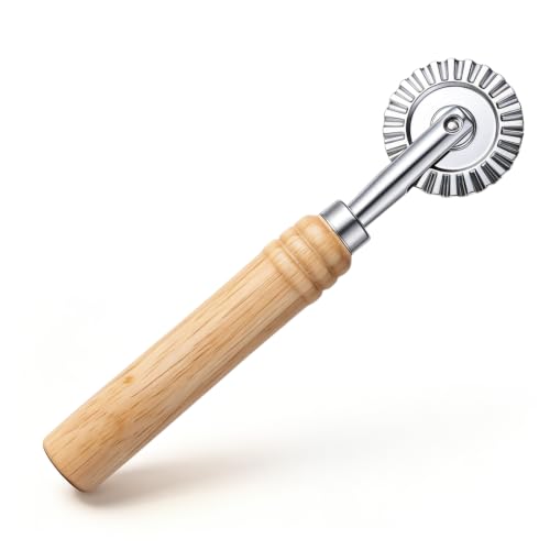 Fluted Pastry Wheel Cutter - 6.3 Inch Metal Dough Cutter with Oak Handle
