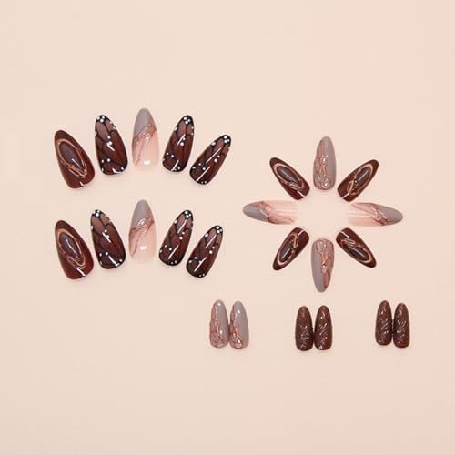 Fall Medium Almond Press on Nails with Butterfly Designs - 24 Pcs