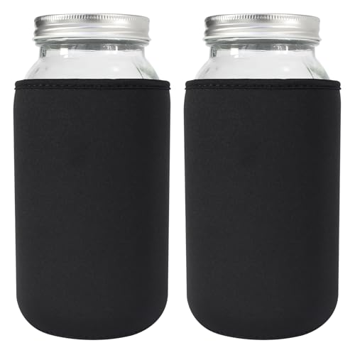 Xumbtvs 64oz Mason Jar Sleeve Black Insulated Neoprene Cozy for Canning & Sprouting - 2 Pack