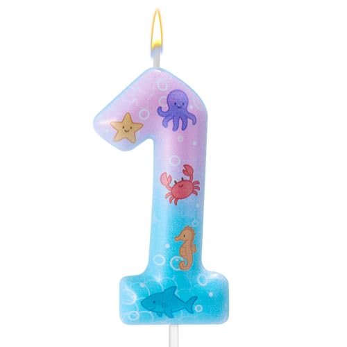 Lyreh Mermaid Number 1 Birthday Candle Ocean Theme Cake Topper