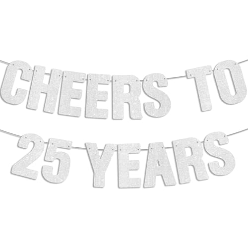 Cheers to 25 Years Silver Glitter Banner - 200" Long, 6.3" Tall Party Decor