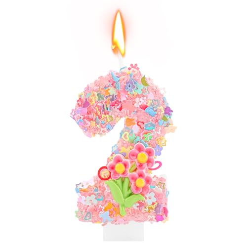 Srotmirw Number 2 Floral Birthday Candle Pink Spring Flower Cake Topper
