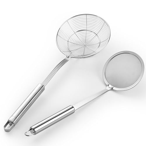 Dehov 5.3 Inch Spider Strainer with Mesh — Heavy Duty Slotted Skimmer for Cooking & Frying