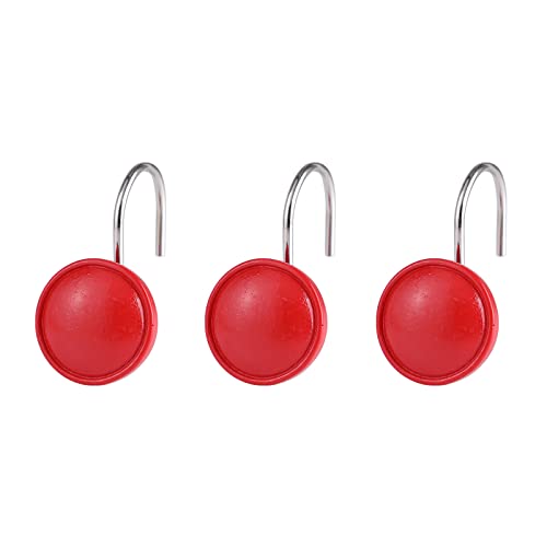 Twofishes Red Round Shower Curtain Hooks - Decorative Resin Set of 12