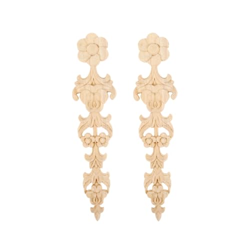 MUXSAM 2Pcs Wood Carved Appliques Onlays Long Flower Decals for Furniture DIY