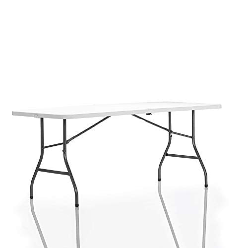 Cosco 6ft Fold-in-Half Blow Molded Folding Table, Indoor/Outdoor, Comfort Handle, Lightweight Plastic Construction - White