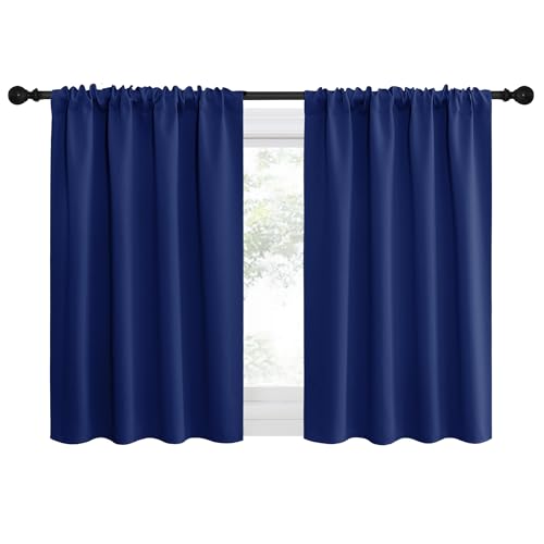 NICETOWN Navy Blue Blackout Curtains - 34" x 40" Short Rod Pocket Drapes (2)