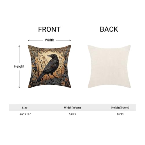 Vintage Crow Throw Pillow Covers Set of 2, 18x18 Inch Linen