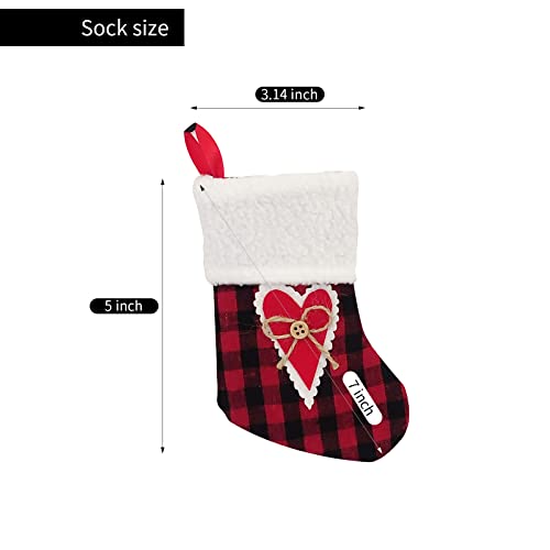Mini Christmas Stockings Buffalo Plaid Set of 12 - 7 Inch Holiday Decor